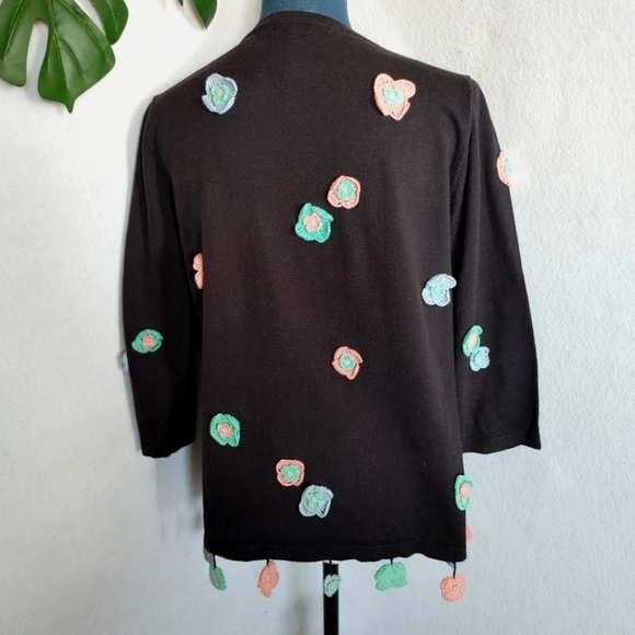 Focus By Shani Black Sweater with Crochet Flowers - Picture 5 of 10